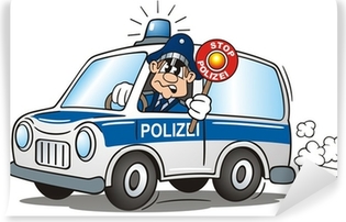 Policjant w radiowozie z lizakiem